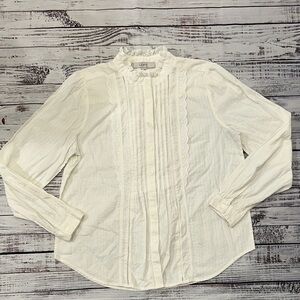 LOFT Cream Lace-Trimmed Blouse Sz. M
